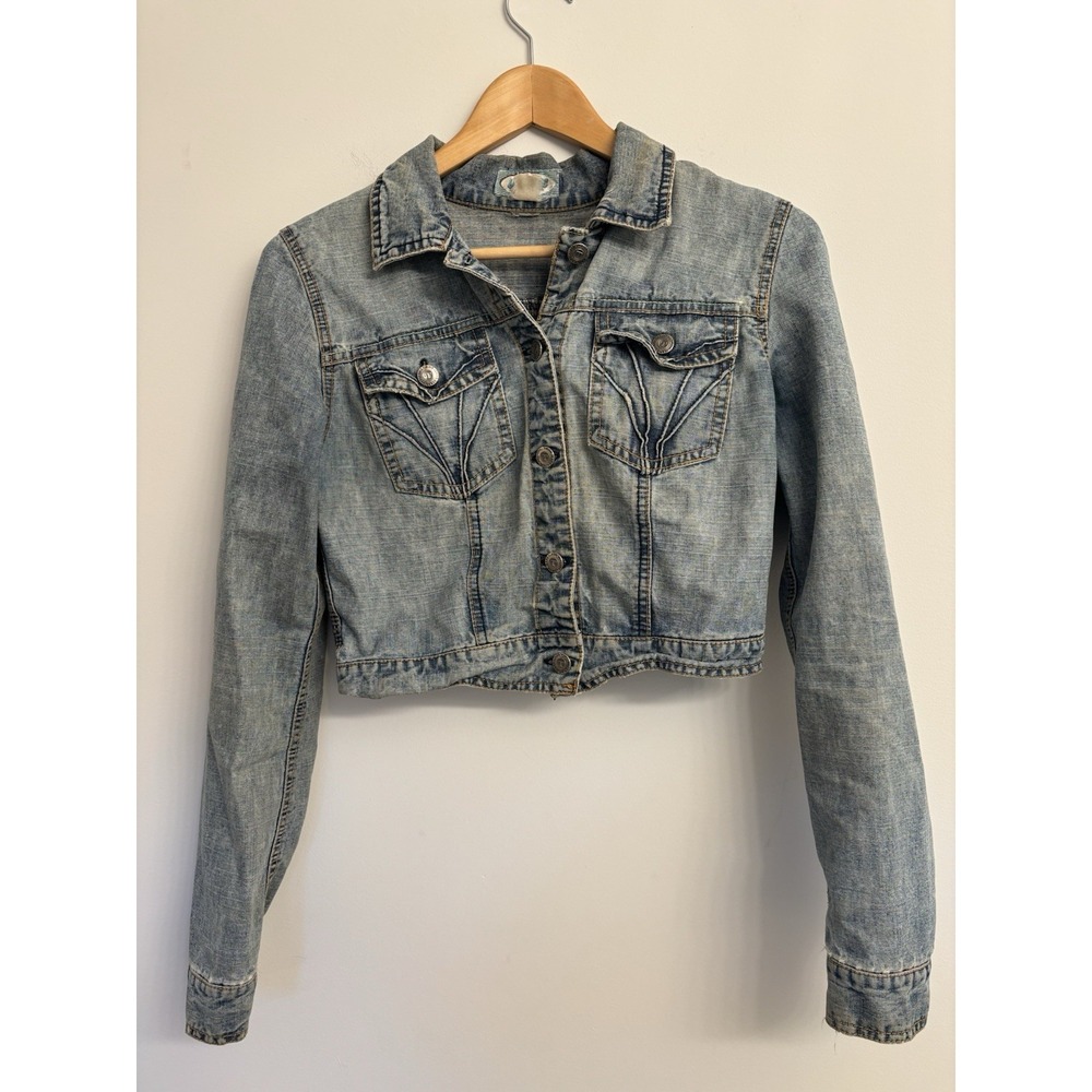 Lady Angelic Blue Jean Distressed  Cropped Jacket